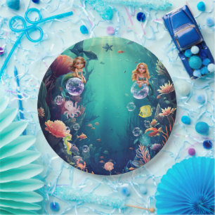 Niedliche Mermaid Kid Geburtstagsparty Einladung Pappteller