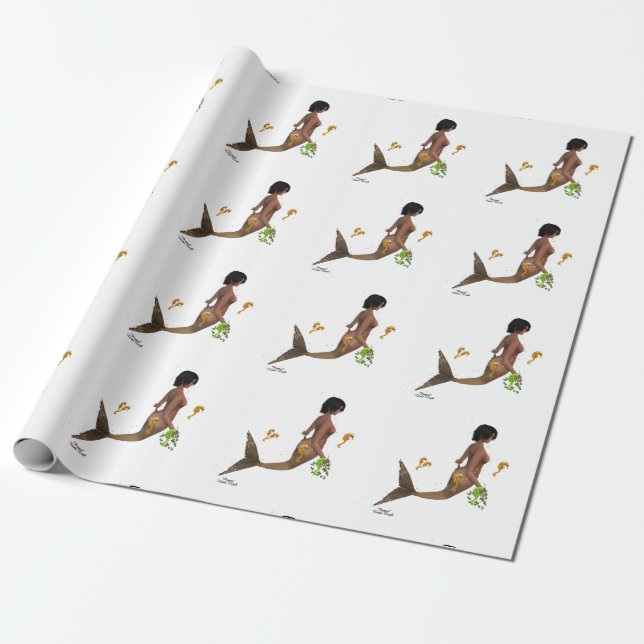 Niedliche Mermaid mit Seepferden Geschenkpapier (Ungerollt)