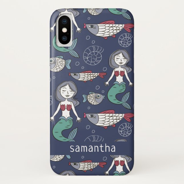 Niedliche Mermaid Muster individuelle Name Telefon Case-Mate iPhone Hülle (Rückseite)