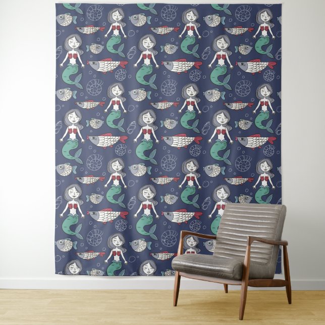 Niedliche Mermaid Muster Tapisserien Wandteppich (Beispiel)