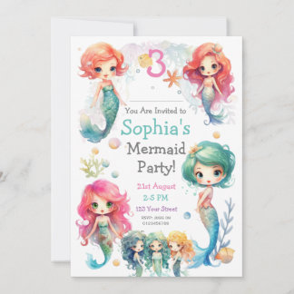 Niedliche Mermaid-Party Einladung, bearbeitbarer T Einladung