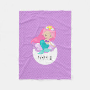 Niedliche Mermaid Princess Girl Sea Muschel Lila S Fleecedecke