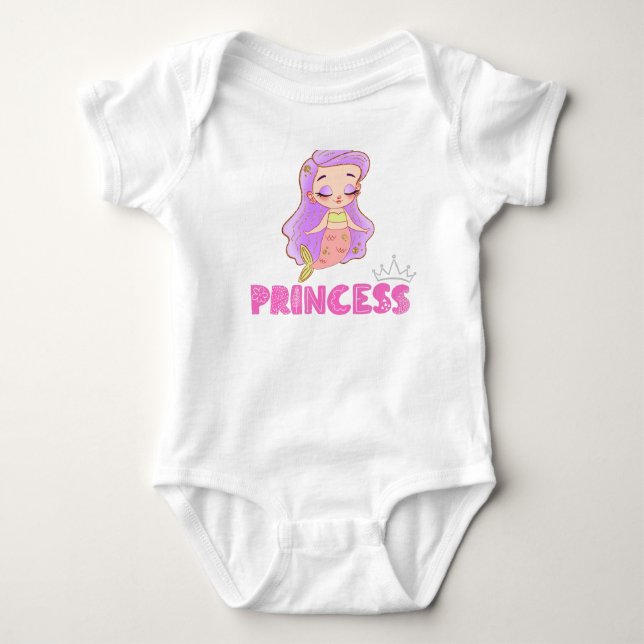 Niedliche Mermaid-Prinzessin Baby Bodysuit Baby Strampler (Vorderseite)
