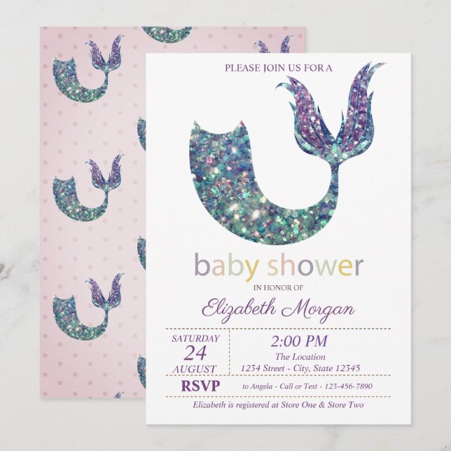 Niedliche Mermaid Schwanz Babydusche Einladung (Vorne/Hinten)