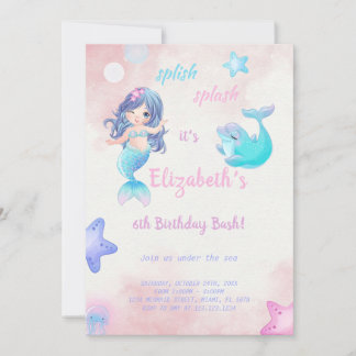 Niedliche Mermaid zum Geburtstag Einladung