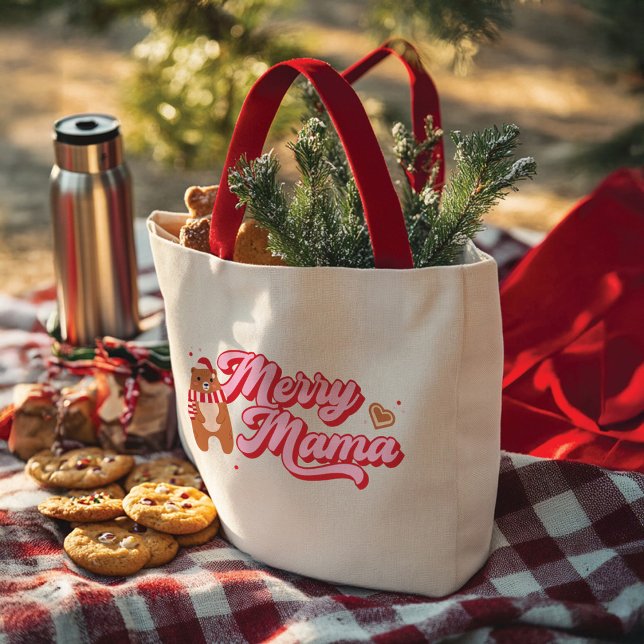 Niedliche Merry Mama Bear Urlaubssaison Tragetasche (Cute Merry Mama Bear Holiday Season Tote Bag)