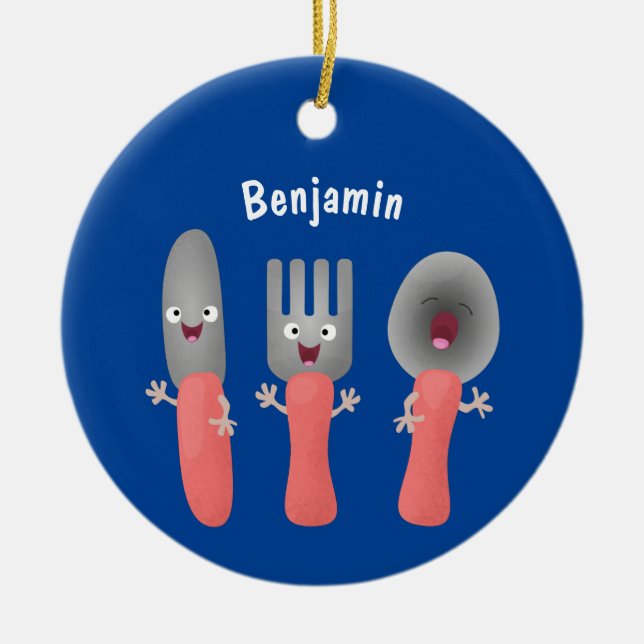 Niedliche Messergabel und Löffelbesteck Cartoon Keramik Ornament (Vorne)