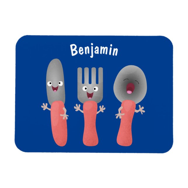 Niedliche Messergabel und Löffelbesteck Cartoon Magnet (Horizontal)