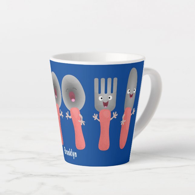Niedliche Messergabel und Löffelbesteck Cartoon Milchtasse (Rechte Ecke)