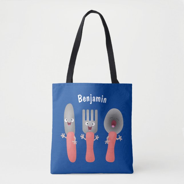 Niedliche Messergabel und Löffelbesteck Cartoon Tasche (Vorderseite)