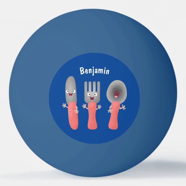 Niedliche Messergabel und Löffelbesteck Cartoon Tischtennisball (Vorderseite)