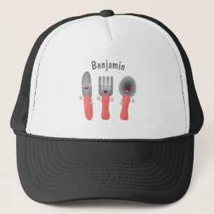Niedliche Messergabel und Löffelbesteck Cartoon Truckerkappe