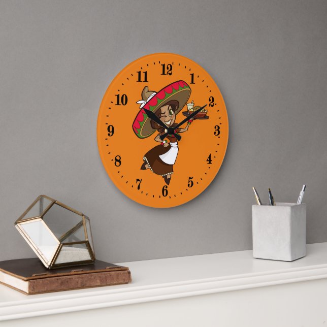 Niedliche mexikanische Damendekoration Große Wanduhr (Büro)