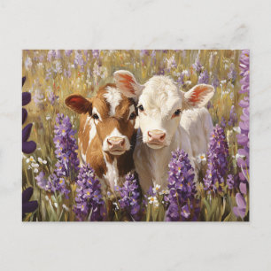 Niedliche Milchkühe Kälber Lupine Blume Postkarte