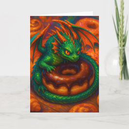 Niedliche Mini Green Dragon & Donut Fantasy Art Karte