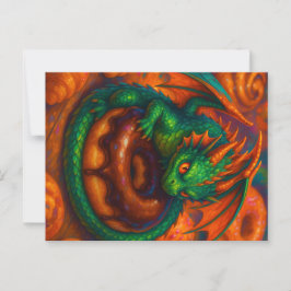 Niedliche Mini Green Dragon & Donut Fantasy Art Postkarte
