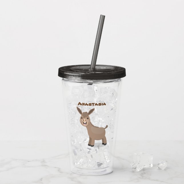 Niedliche Miniatur-Esel-Cartoon-Abbildung Acryltrinkbecher (Rückseite Ice)