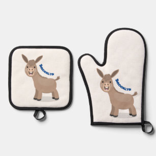 Niedliche Miniatur-Esel-Cartoon-Abbildung Ofenhandschuh & Topflappen-Set