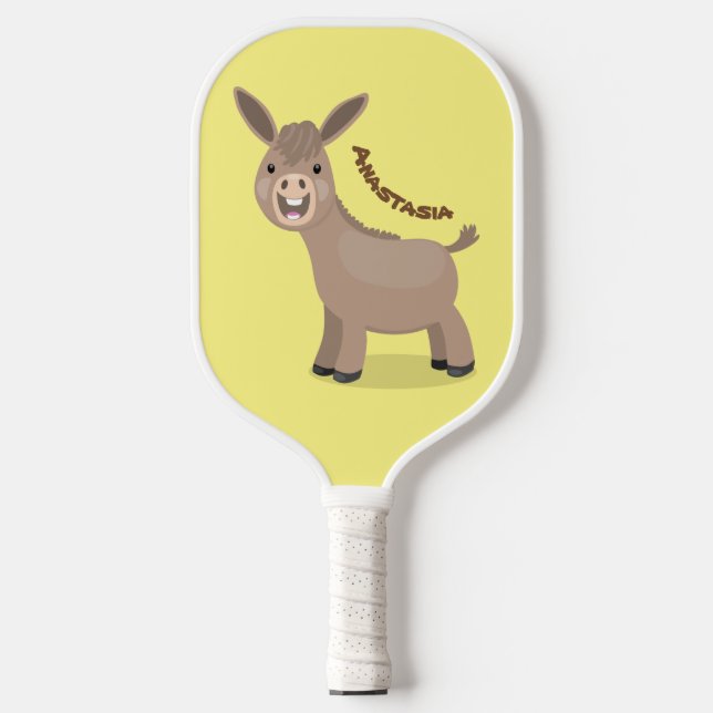 Niedliche Miniatur-Esel-Cartoon-Abbildung Pickleball Schläger (Vorderseite)
