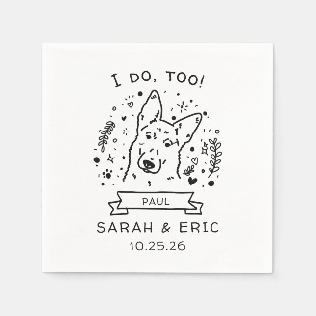 Niedliche Minimal Doodle German Sherpherd Dog Wedd Serviette (Vorderseite)