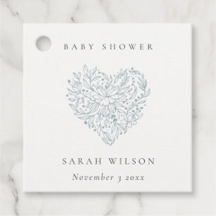 Niedliche Minimal Dusky Blue Floral Heart Baby Dus Geschenkanhänger