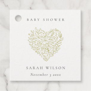 Niedliche Minimal Dusky Green Floral Heart Babydus Geschenkanhänger