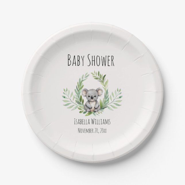 Niedliche Minimal Koala Bear Babydusche Pappteller (Vorderseite)