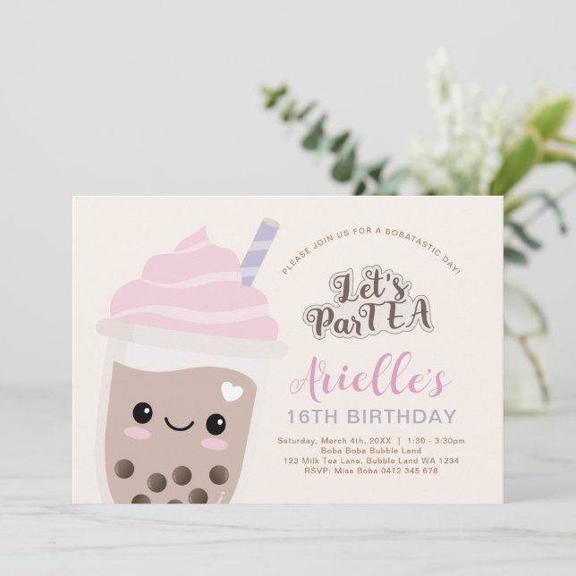 Niedliche Minimalistische Boba Bubble Tea Einladun Einladung (Stehend Vorderseite)