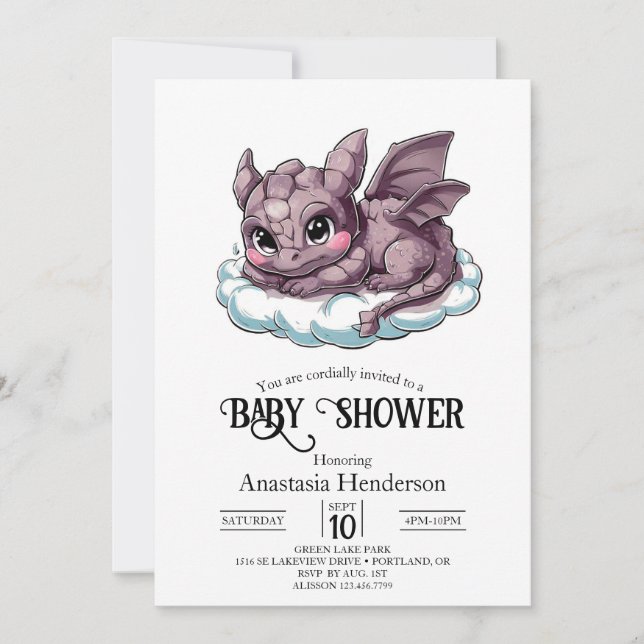 Niedliche Minimalistische Digital Dragon Baby Dusc Einladung (Vorderseite)