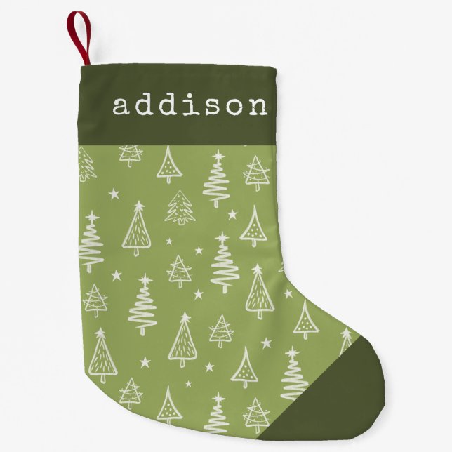 Niedliche Minimalistische Grüne Ferien Bäume Kinde Kleiner Weihnachtsstrumpf (Vorderseite)