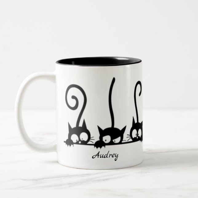 Niedliche Minimalistische Katzen Lustige Sprüche N Zweifarbige Tasse (Links)