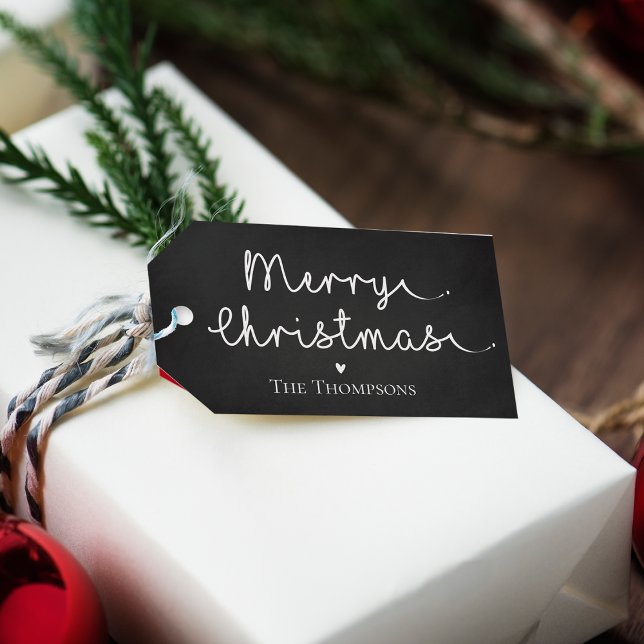 Niedliche Minimalistische Schwarz-weiße  Weihnacht Geschenkanhänger (Cute Minimalist Simple Black White Merry Christmas Gift Tags)
