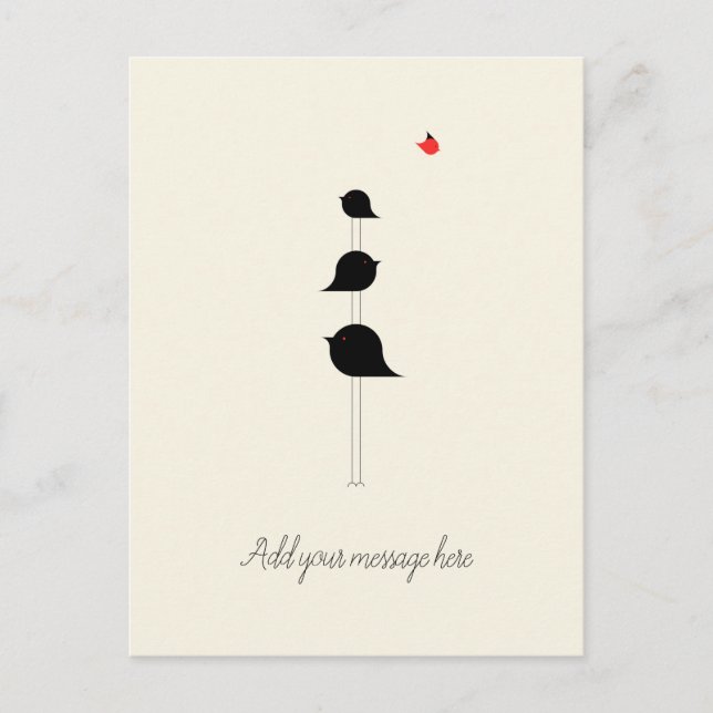 Niedliche Minimalistische Vögel Schwarzes Rot Zeic Postkarte (Vorderseite)