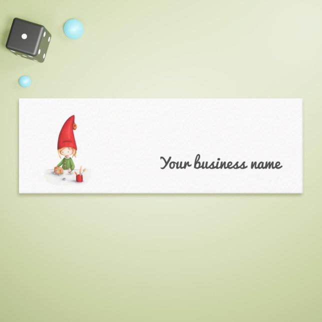 Niedliche Minimalistische Weihnachts-Elf Spielzeug Mini Visitenkarte (Christmas mini business card with a Santa's elf making toys in the toyshop. )