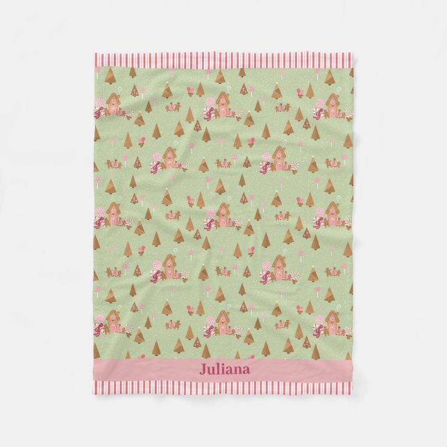 Niedliche Minze Pink Gingerbrot Candy Cane Hütte Fleecedecke (Vorderseite)