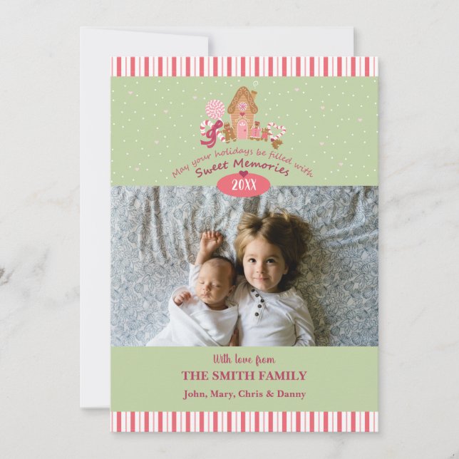 Niedliche Minze Pink Gingerbrot Candy Canes Fotoka Karte (Vorderseite)