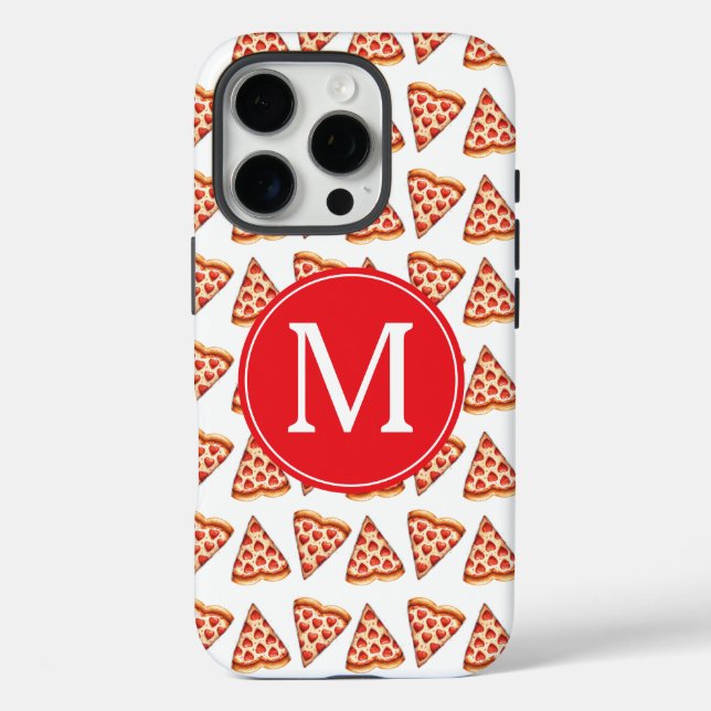 Niedliche Mit Monogramm Initials Pizza Pattern iPhone 16 Pro Hülle (Rückseite)