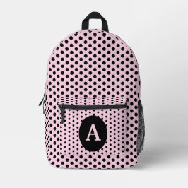 Niedliche Mit Monogramm Pink- und Schwarzpolka-Pun Bedruckter Rucksack