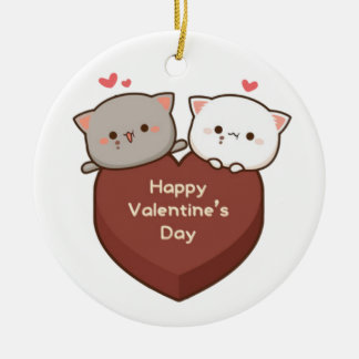 niedliche Mochi-Katzen Keramik Ornament