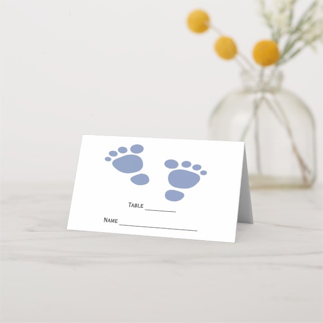 Niedliche moderne Baby Footprint Baby Dusche Platzkarte (Vorderseite)
