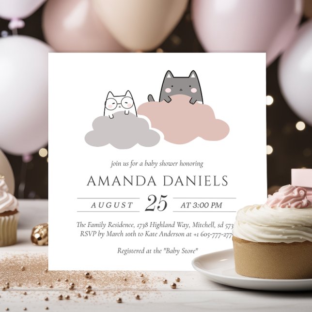 Niedliche moderne Babydusche Einladung (Cute Modern Kitten Baby Shower Invitation)