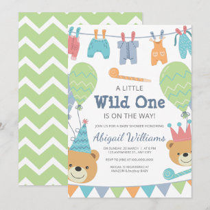 Niedliche moderne Bären Wild One - Babydusche Einladung