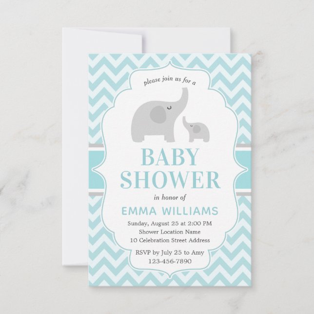 Niedliche moderne Blue Gray Elephant Boy Baby Dusc Einladung (Vorderseite)
