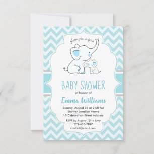 Niedliche moderne Blue White Elephant Baby Dusche Einladung
