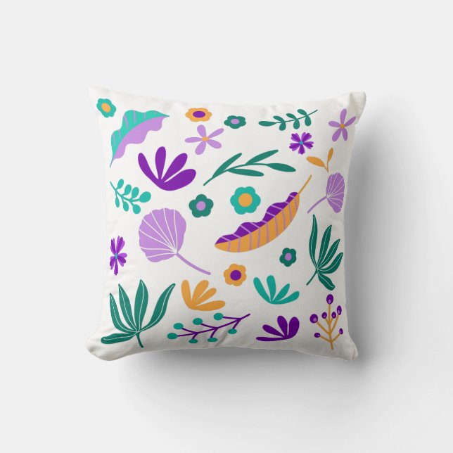 Niedliche moderne Blume und Blätter Kopfkissen Kissen (Vorderseite)