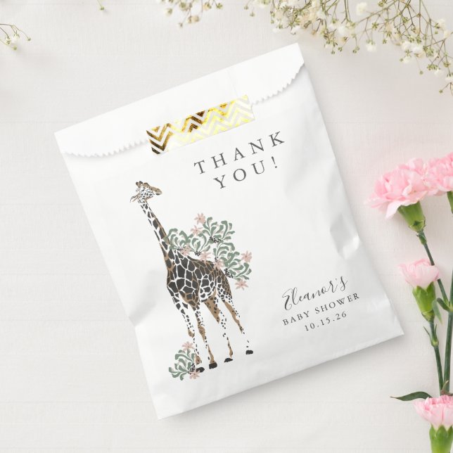 Niedliche moderne Blumengiraffe Einfache Babydusch Geschenktütchen (Versiegelt)