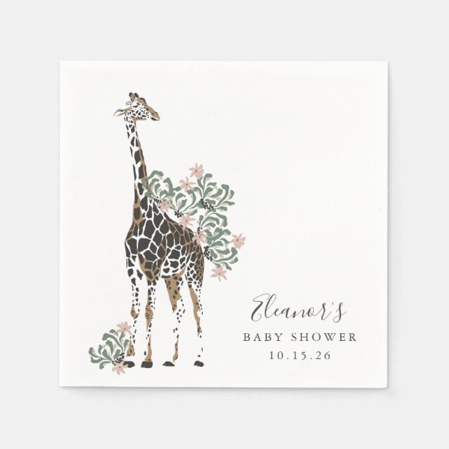 Niedliche moderne Blumengiraffe Einfache Babydusch Serviette (Vorderseite)