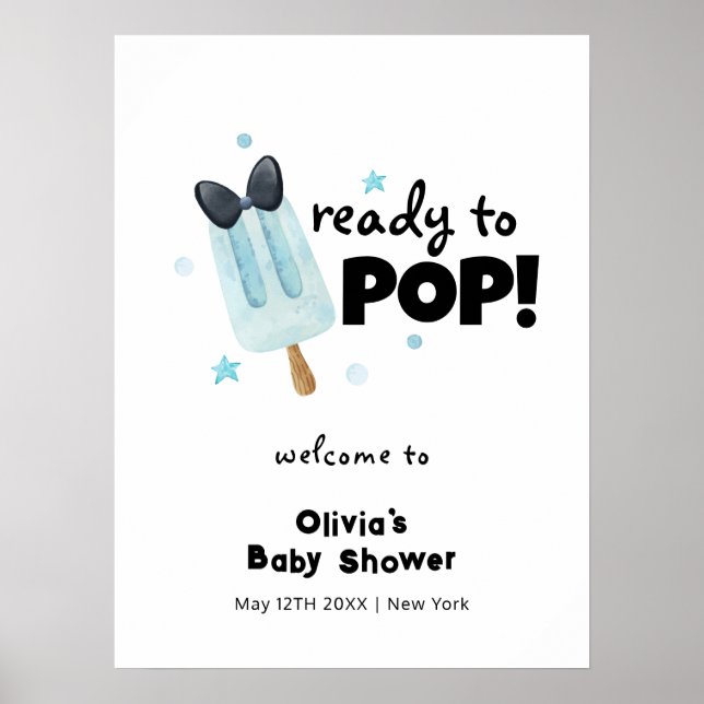 Niedliche moderne Bow Ice Cream Pop Baby Dusche He Poster (Vorne)