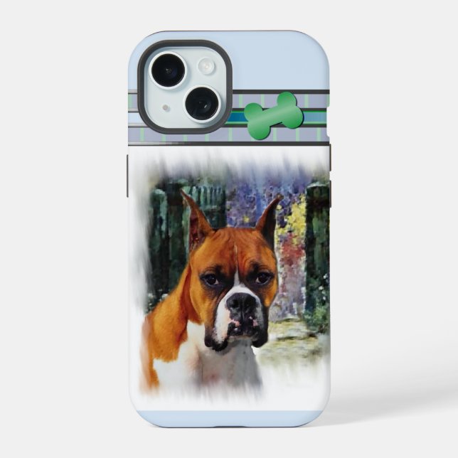 Niedliche moderne Boxer-Hunde-Kunst iPhone 15 Hülle (Rückseite)