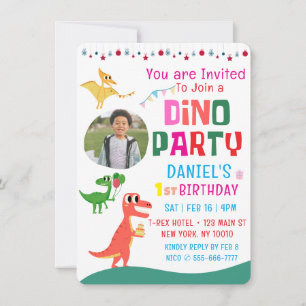 Niedliche moderne Dino Dinosaur Kid's Geburtstagsp Einladung